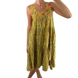 Roller Rabbit Womens Large Yellow Cottagecore Peasant Prairie Dress